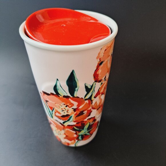 2015 Starbucks Floral Red Flowers Ceramic Travel Cup Tumbler 10oz Dot Collection - Picture 8 of 9